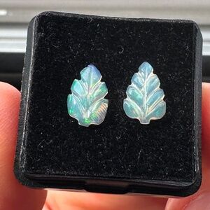 ✨ BOTANICAL MAGIC 0.90ctw Carved Opal Leaves 🌿 Matched Pair